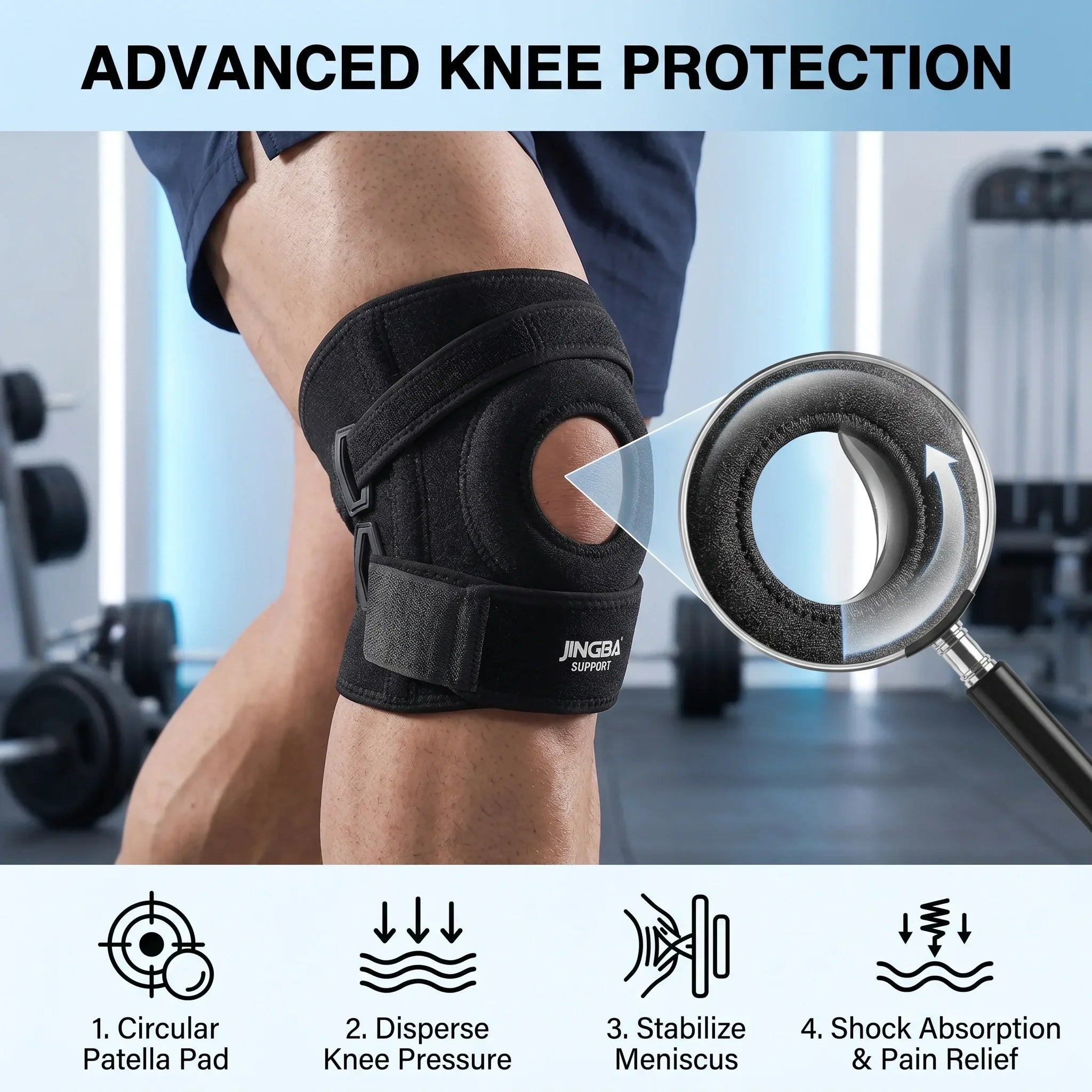 1PC Professional Knee Brace with Spring Support Adjustable Open Patella Knee Support Pad for Running Basketball Hiking Cycling