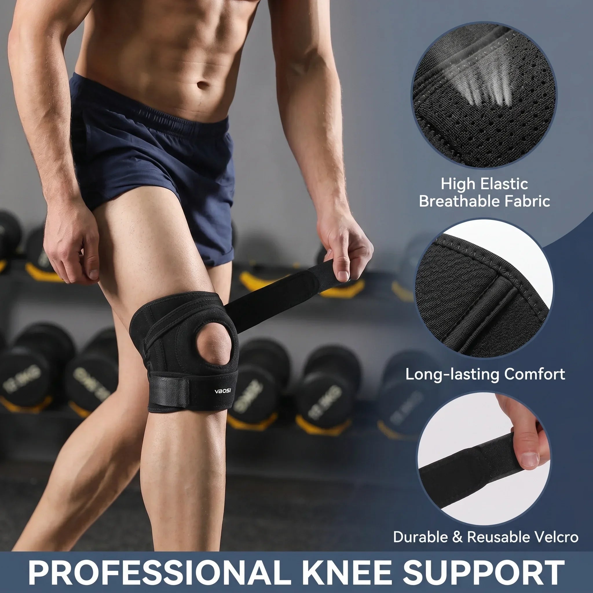 1PC Professional Knee Brace with Spring Support Adjustable Open Patella Knee Support Pad for Running Basketball Hiking Cycling